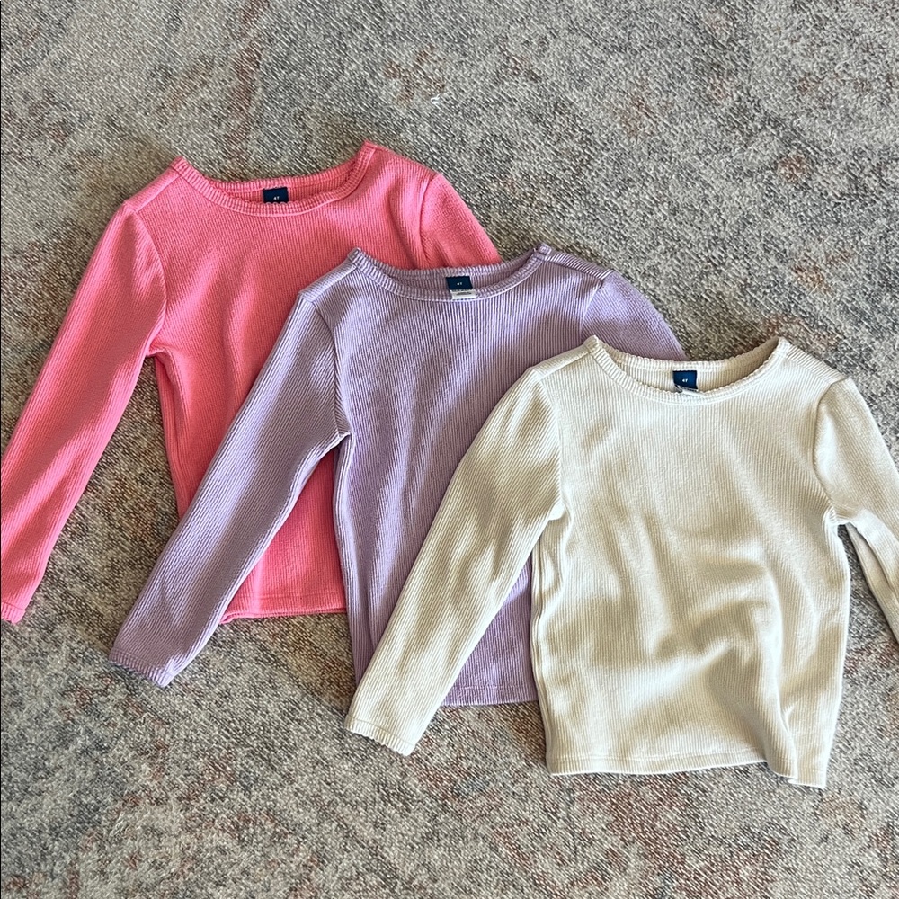 Girls Ribbed Long-Sleeve Top - Pink, Lavender, Cream set lot of 3